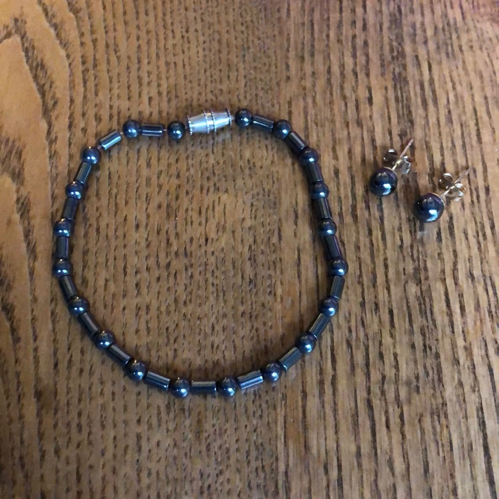 Hematite bracelet & Hematite Stud Earrings $15 for the set.